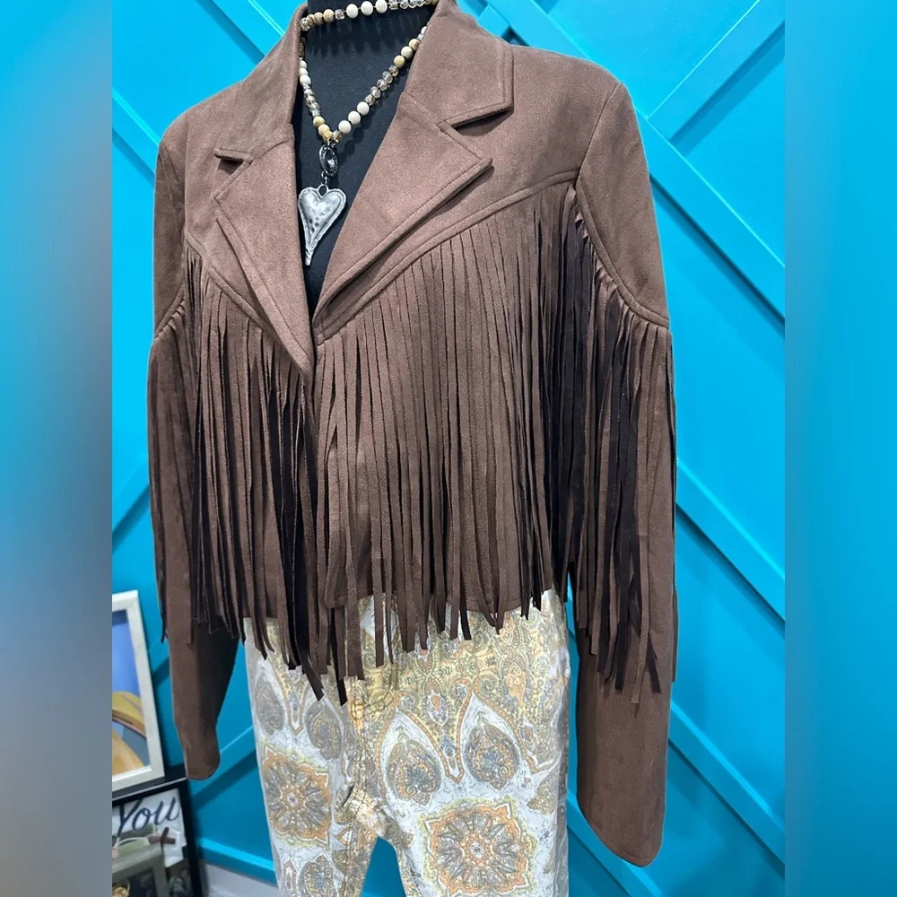 Saints & Hearts Brown Fringe Women's Suede Jacket - Picture 2 of 8